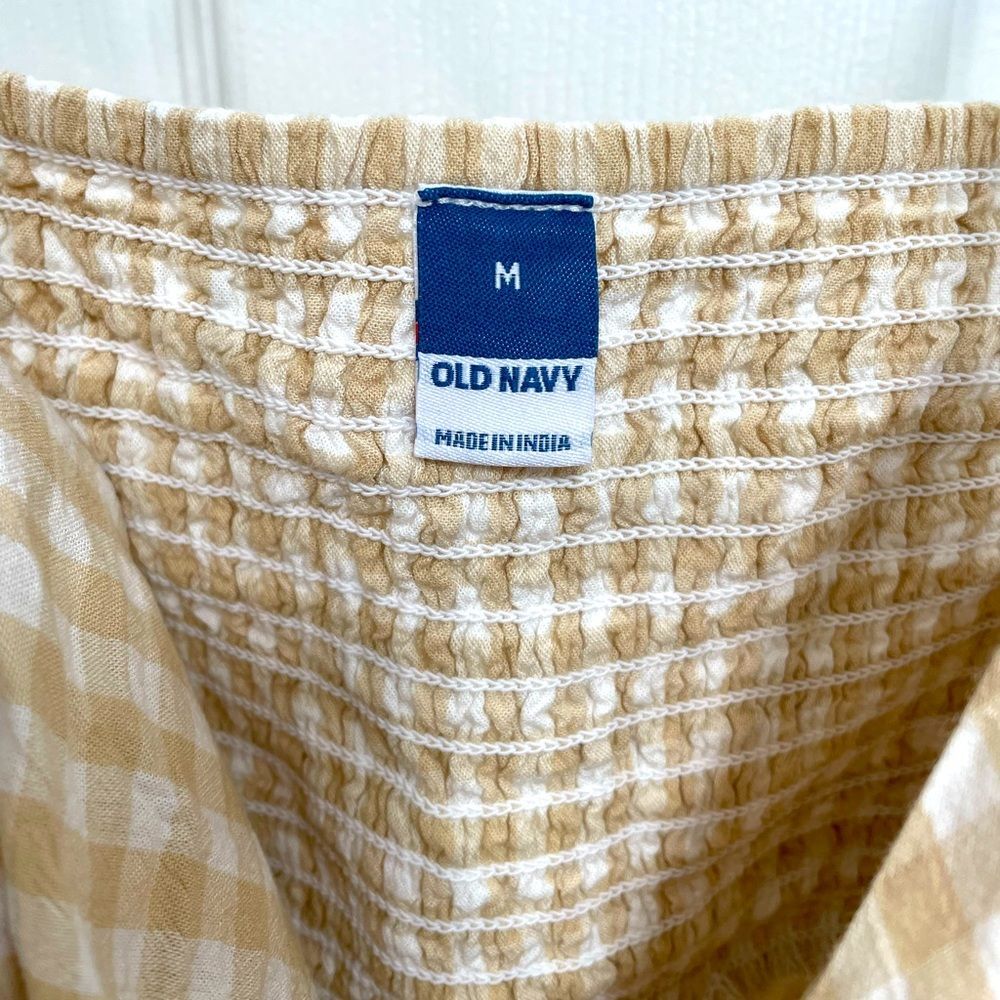 Old Navy Tan White Gingham Flowy Back Elastic Tank Women’s Size M - Picture 3 of 6